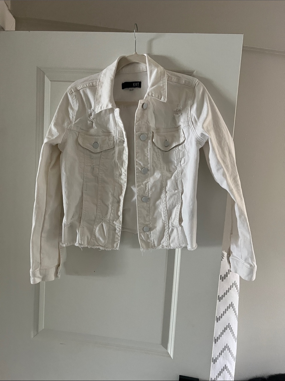 Kut from the Kloth White Distressed Denim Jacket